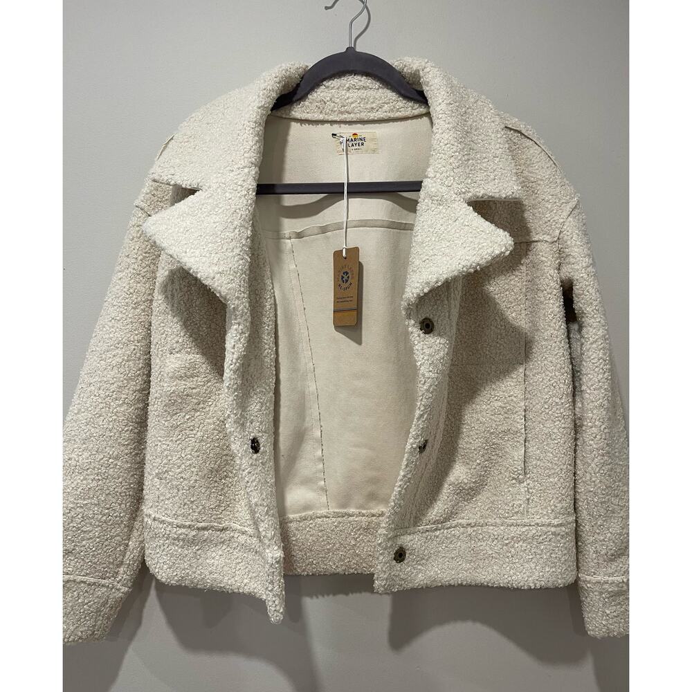 Marine Layer Quebec Sherpa Moto Jacket in Antique White Beige Size XS‎ - Picture 7 of 11